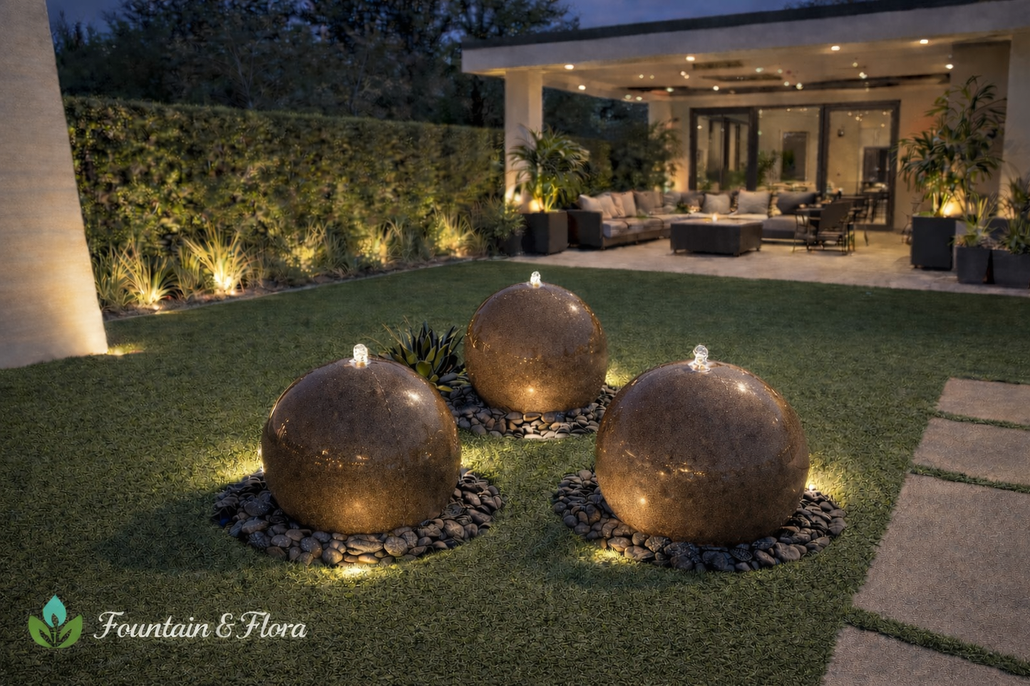 30” Concrete Sphere Fountain – Modern Outdoor Water Feature