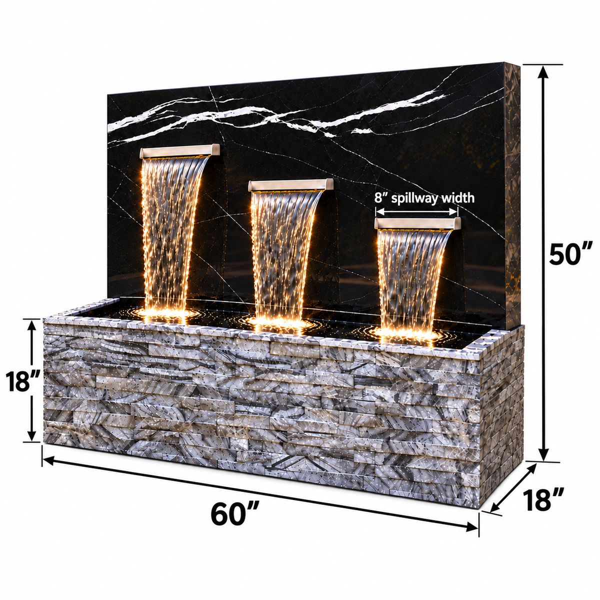 Calcutta Gold Onyx Concrete Waterfall Fountain – Luxury 3-Spout Water Feature