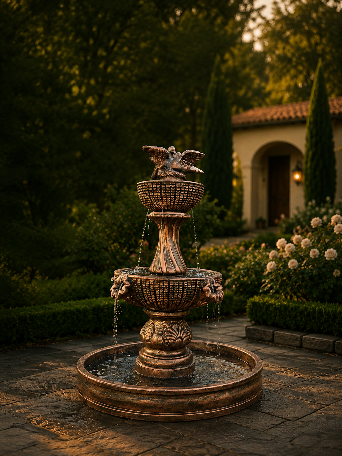 Elegant Concrete Birds Fountain 6-7 ft