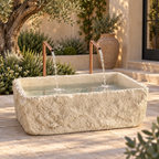 Petra Limestone-Finish Concrete Fountain with Twin Copper Spouts