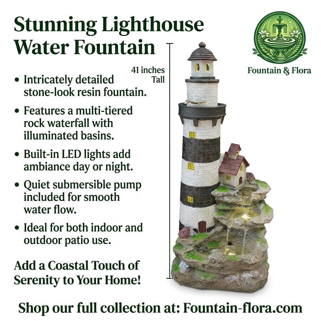 Lighthouse Water Fountain – Coastal Outdoor Decorative Feature (41”)