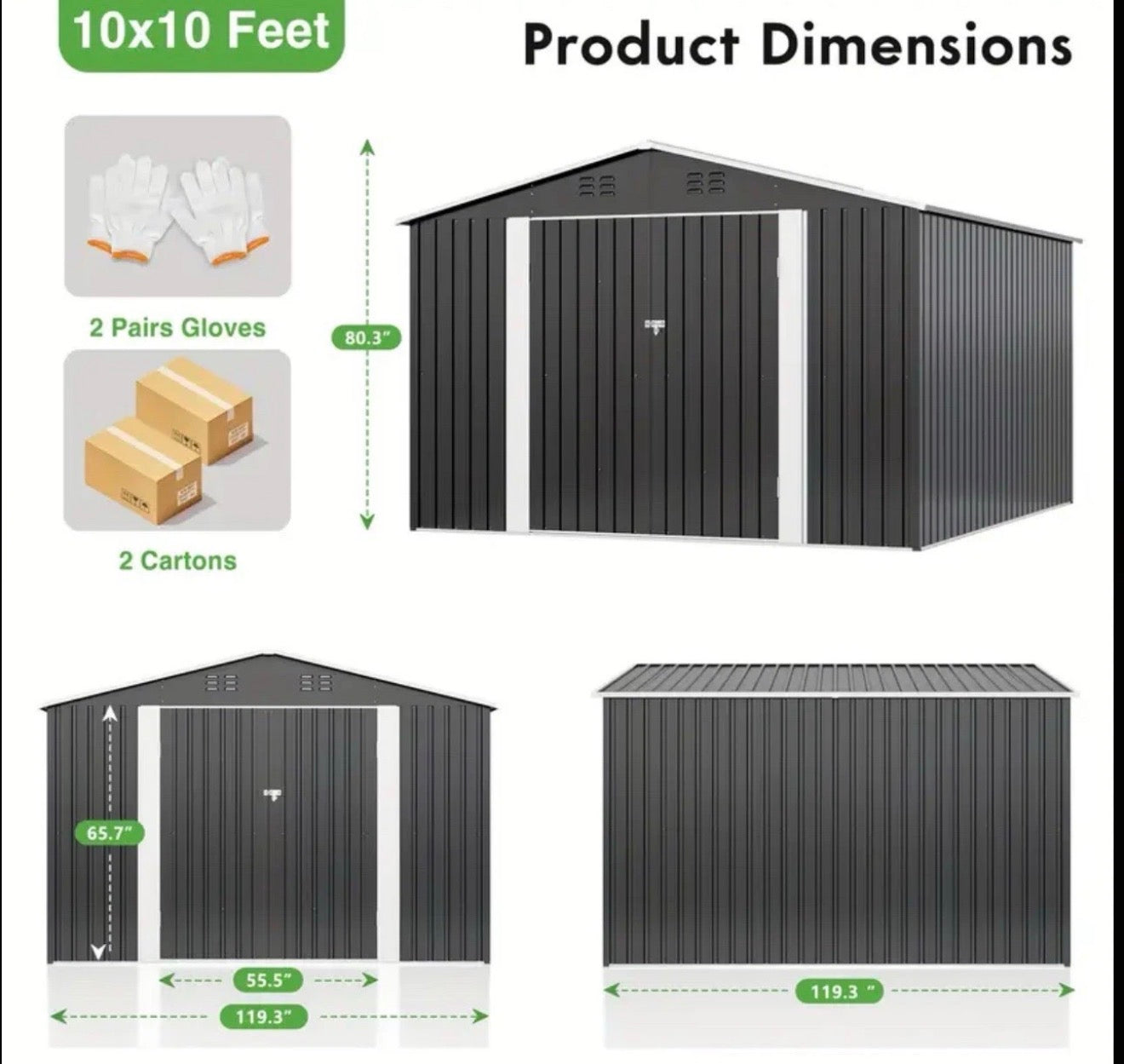 10×10 ft Metal Storage Shed