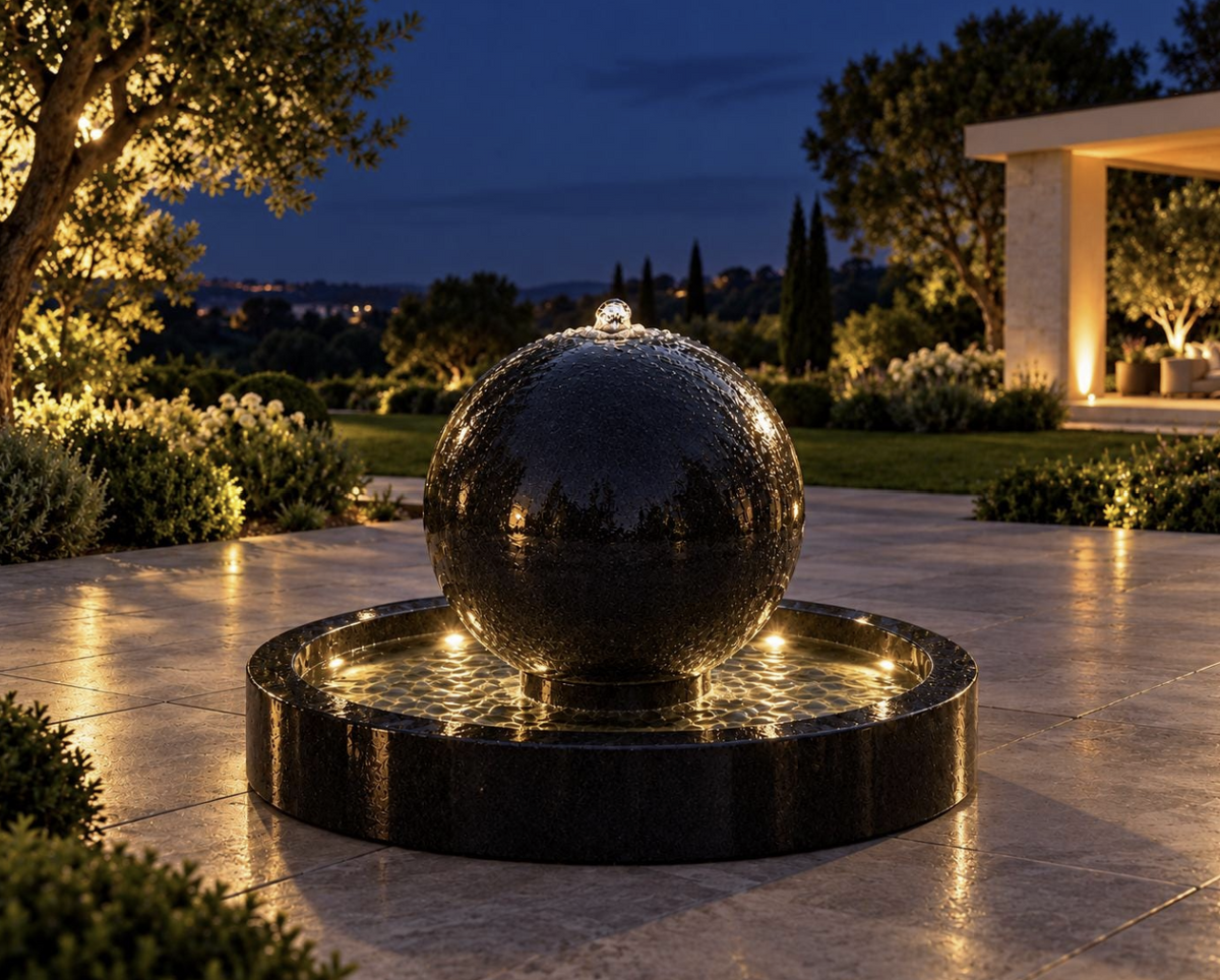 Concrete Sphere Fountain with 20" Sphere and 36" Round Basin