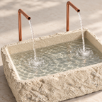 Petra Limestone-Finish Concrete Fountain with Twin Copper Spouts