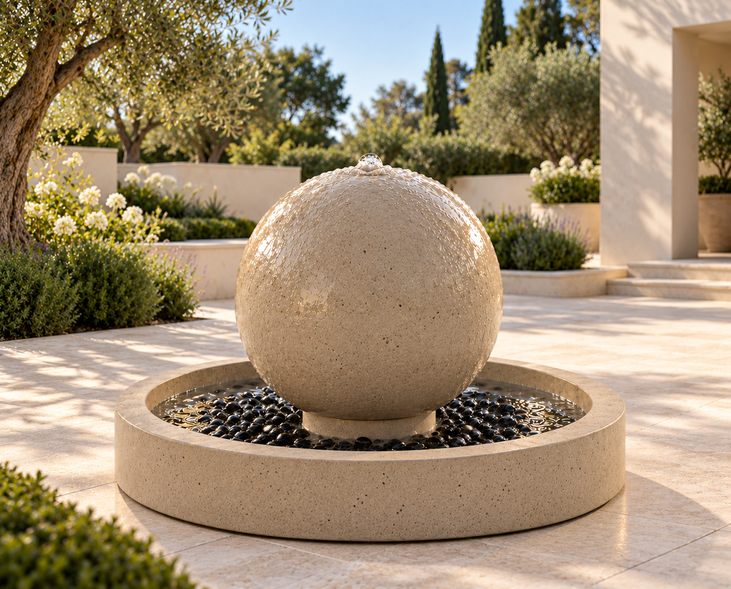 24" Concrete Sphere Fountain with 36" Round Basin