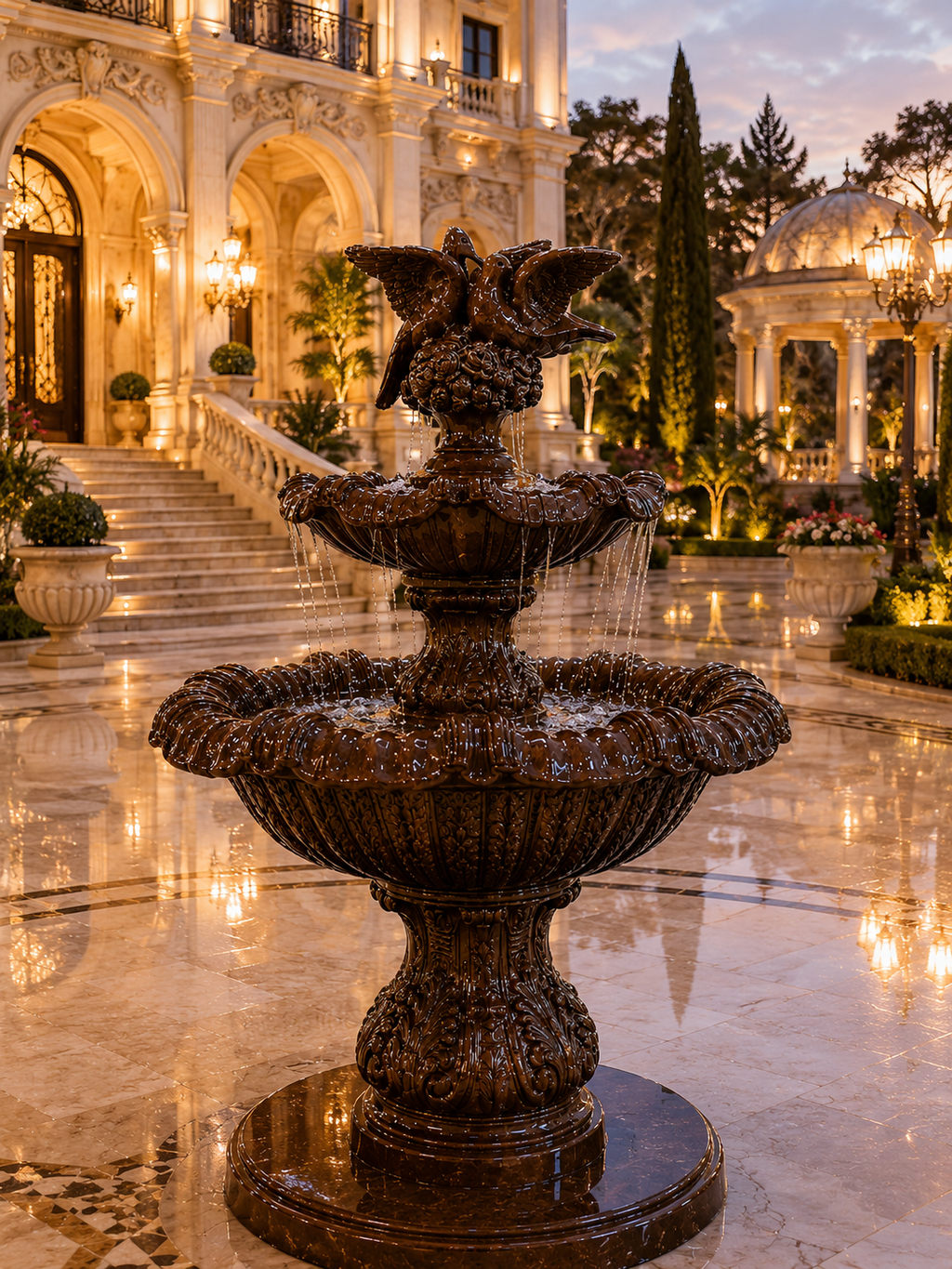 Elegant 2-Tiered Concrete Birds Fountain