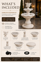 Elegant 2-Tiered Concrete Birds Fountain