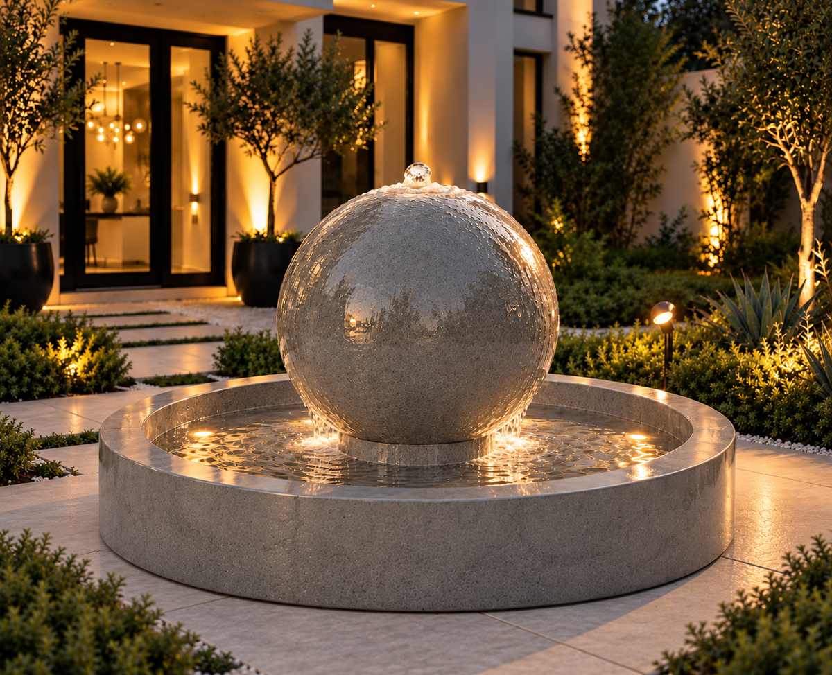 Concrete Sphere Fountain 30" with 60" Round Basin