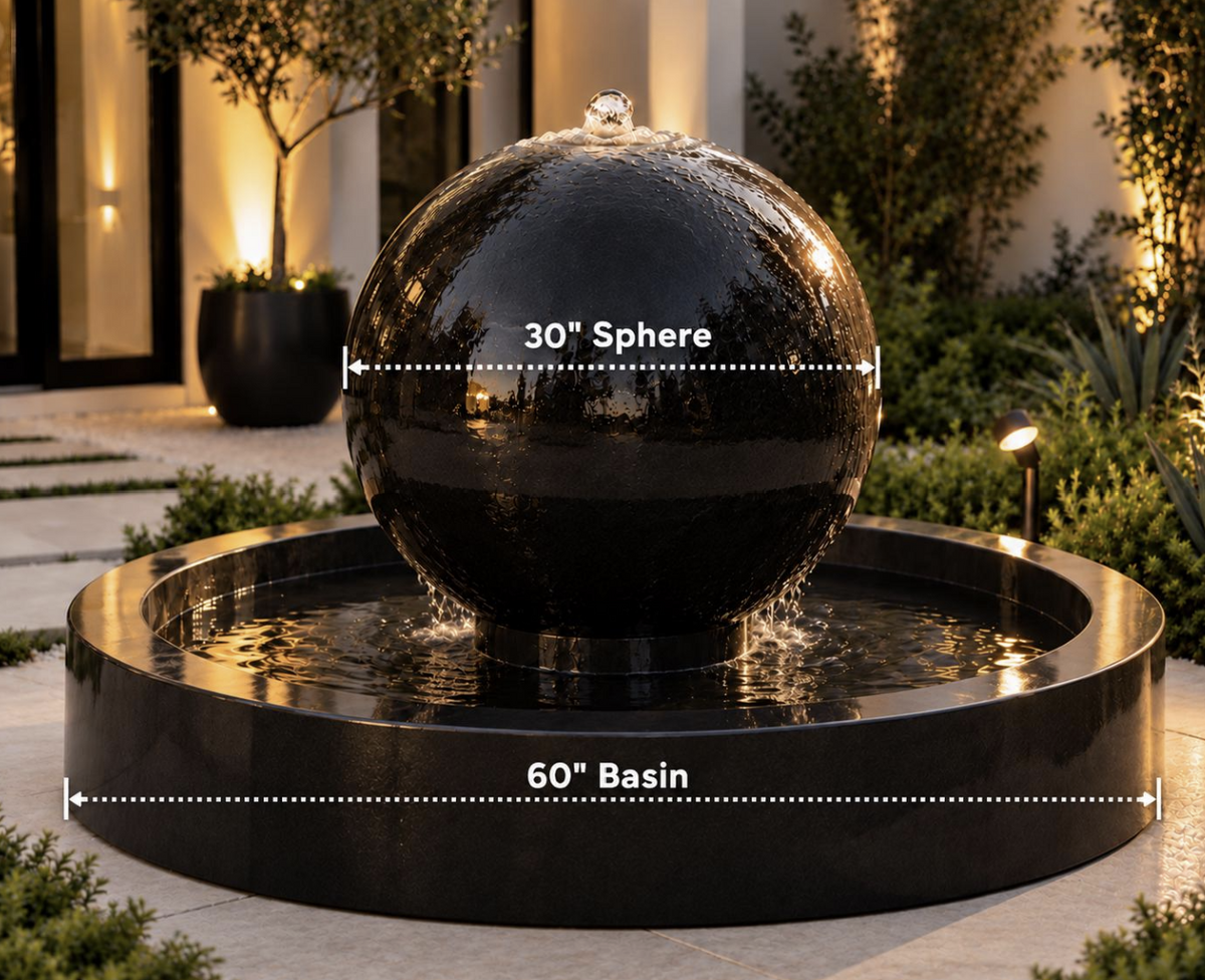 Concrete Sphere Fountain 30" with 60" Round Basin