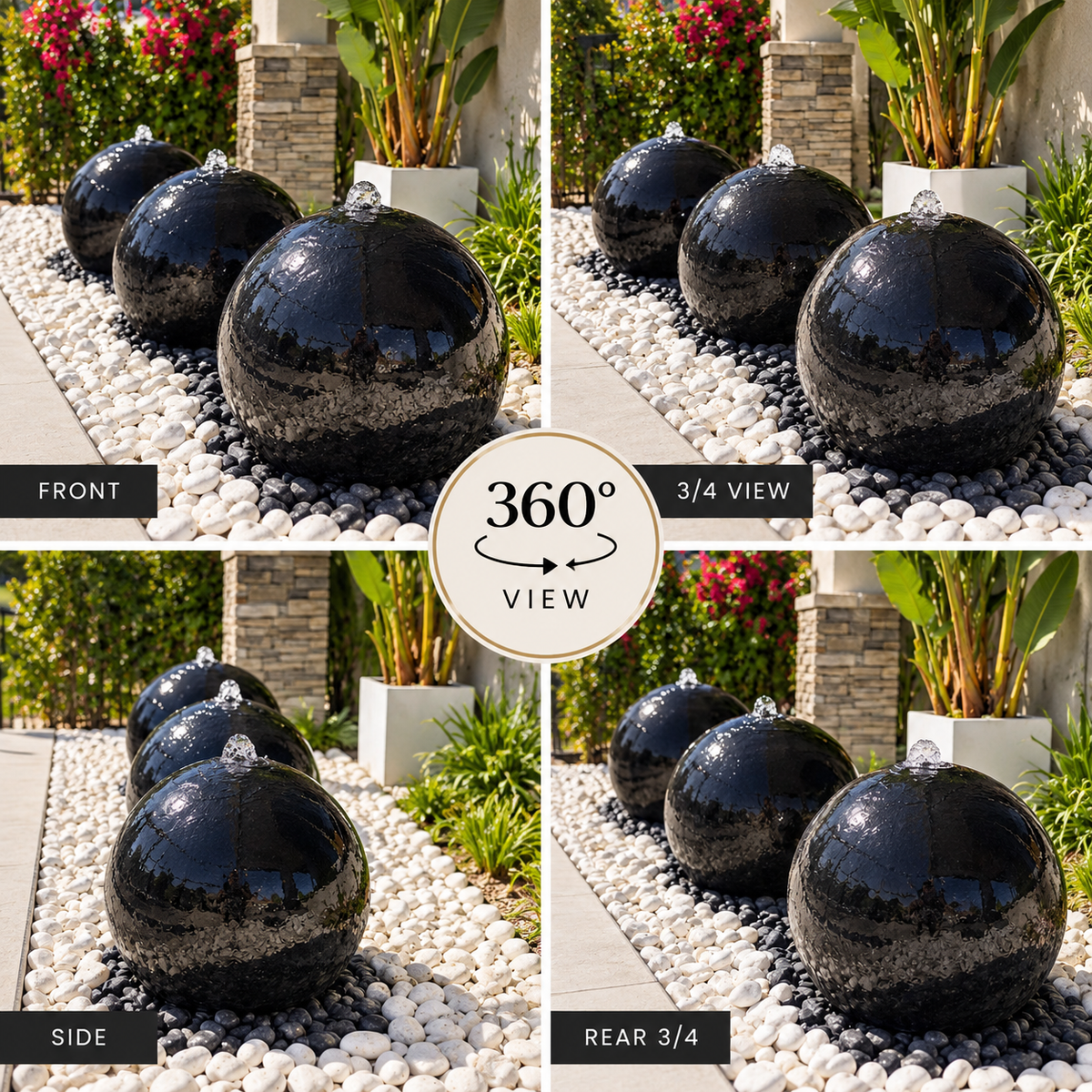 3-Piece 24” Concrete Sphere Fountain Set – Complete Hidden-Basin Kits