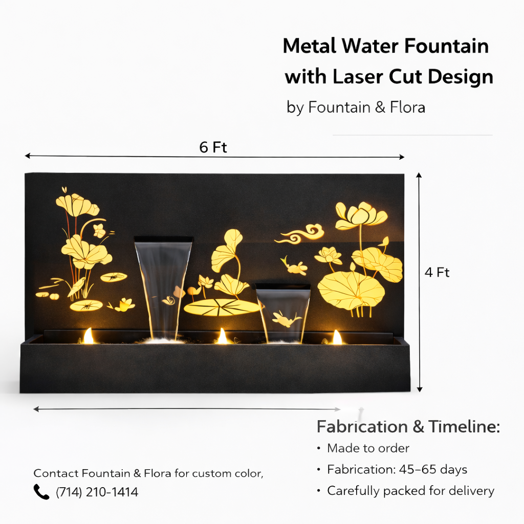 Laser-Cut Steel Wall Water Fountain – 4 ft x 6 ft | Custom Design