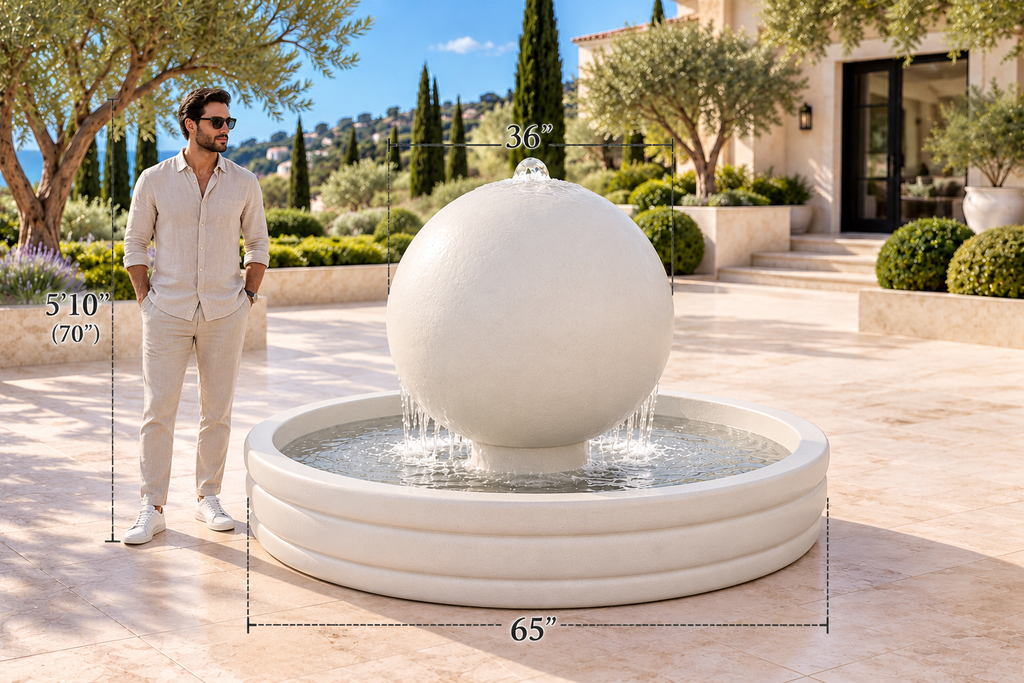 Grand Concrete Sphere Fountain with 36" Sphere and 65" Round Basin