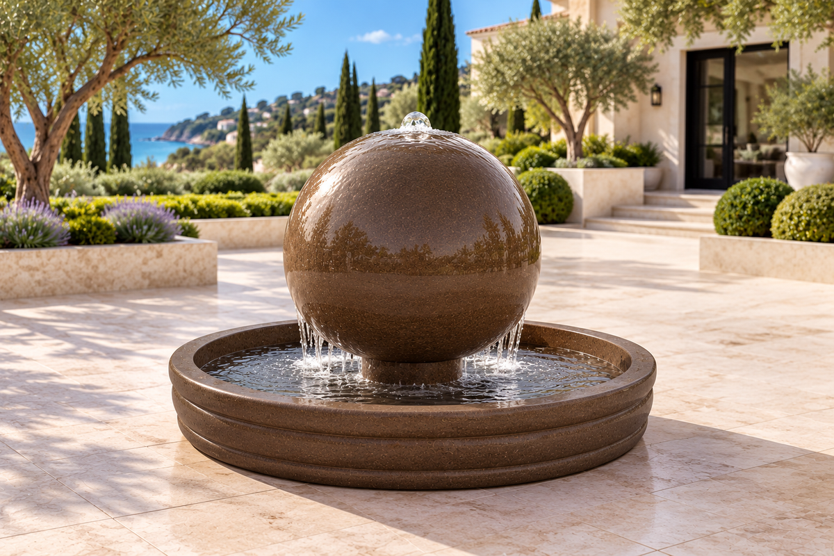 Grand Concrete Sphere Fountain with 36" Sphere and 65" Round Basin