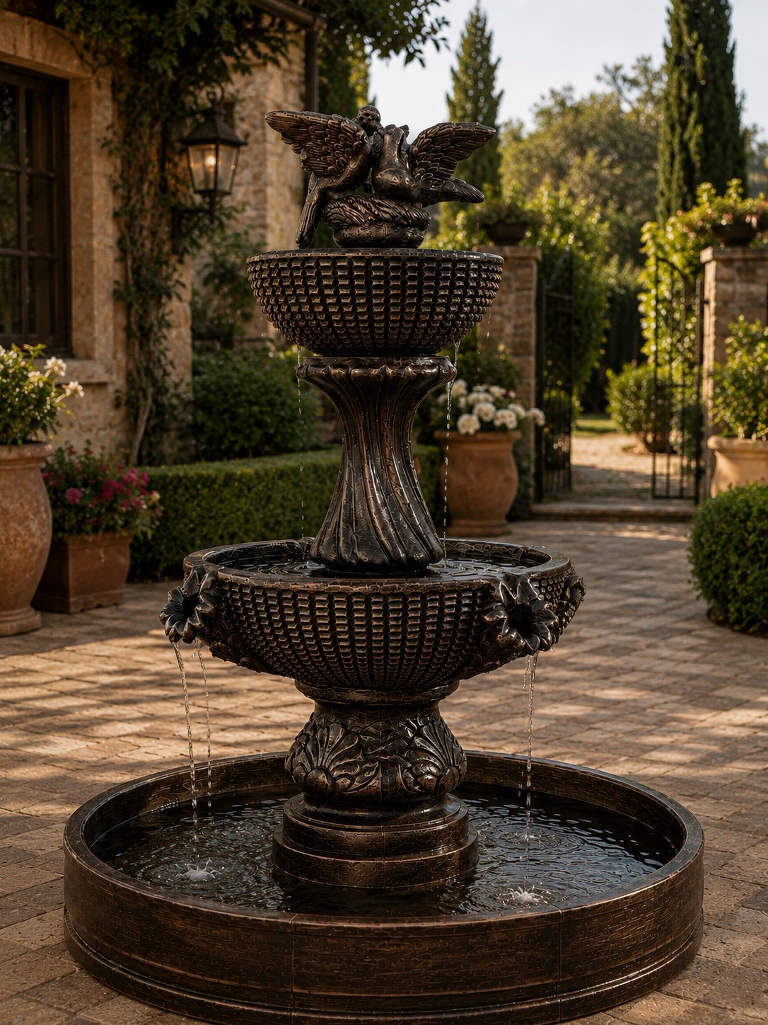 Elegant Concrete Birds Fountain 6-7 ft
