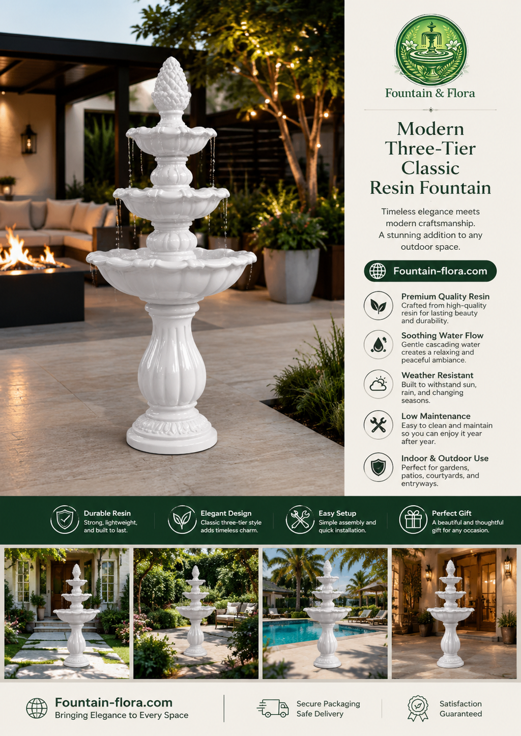 Modern Three-Tier Classic Resin Fountain