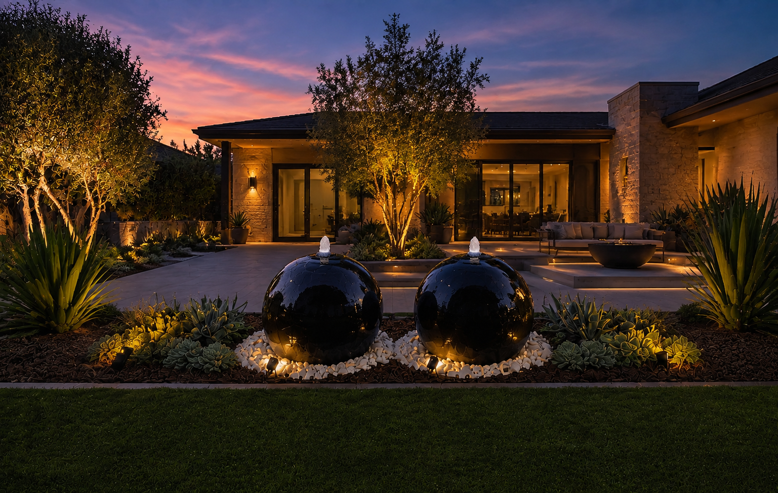24" Concrete Sphere Fountain Set of 2 – Outdoor Water Feature