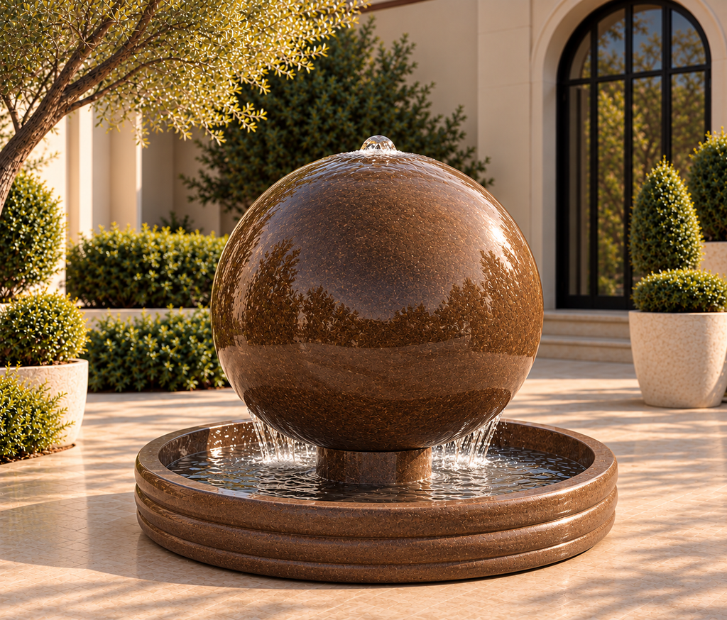 Luxury Oversized Concrete Sphere Fountain – 48" Architectural Garden Water Feature
