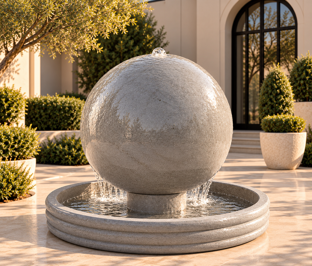 Luxury Oversized Concrete Sphere Fountain – 48" Architectural Garden Water Feature
