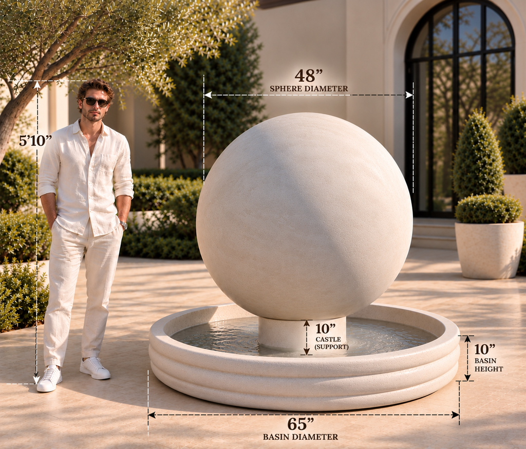 Luxury Oversized Concrete Sphere Fountain – 48" Architectural Garden Water Feature