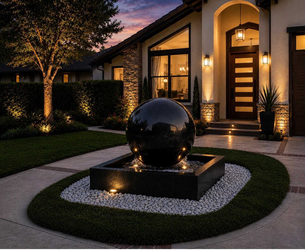 Luxurious 36″ Sphere Fountain with Visible Basin – Complete Indoor/Outdoor Kit