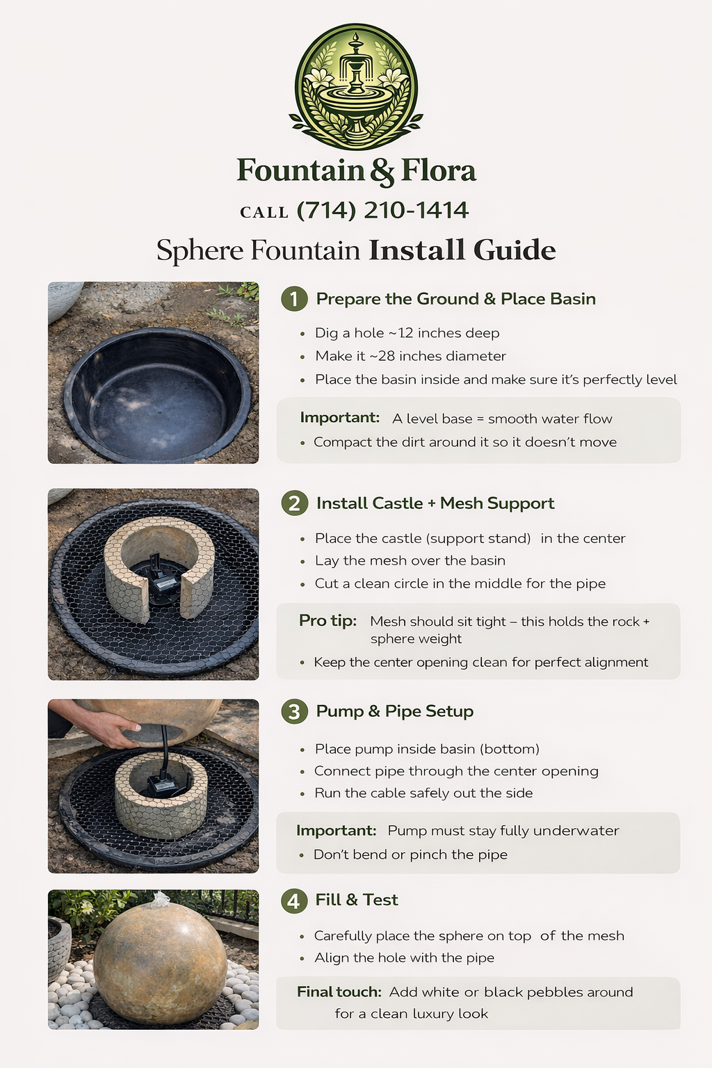 Luxury Sphere Water Fountain – 24”Globe Outdoor Garden Statement Piece