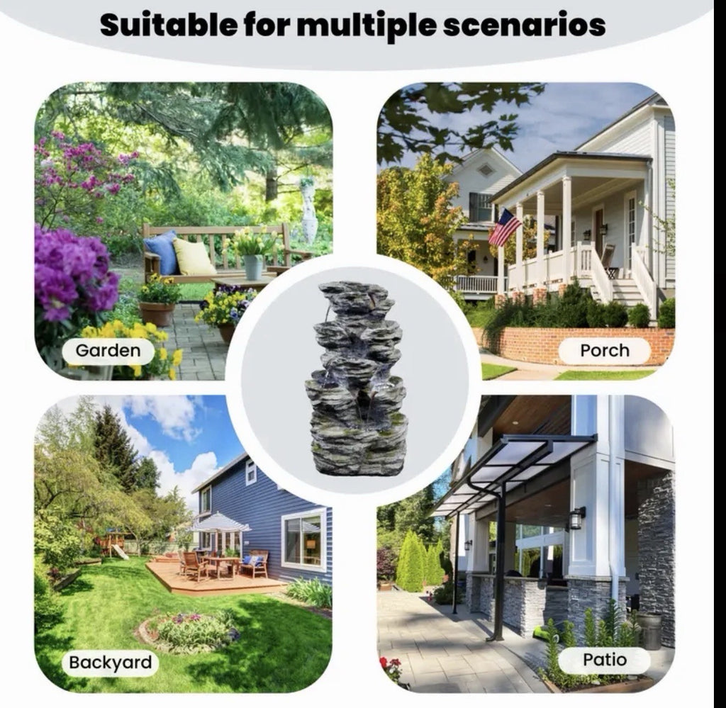 Fountain Modern, 7 Tiers Cascading Outdoor Indoor  Fountain With LED Lights