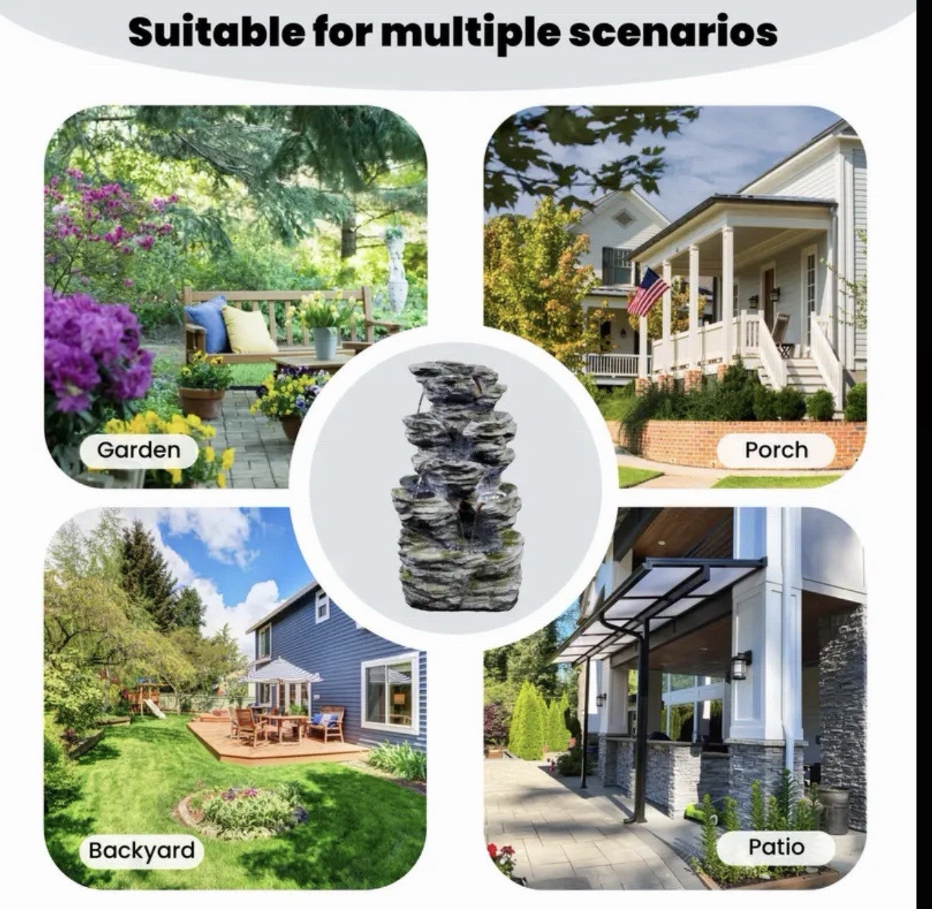 Fountain Modern, 7 Tiers Cascading Outdoor Indoor  Fountain With LED Lights