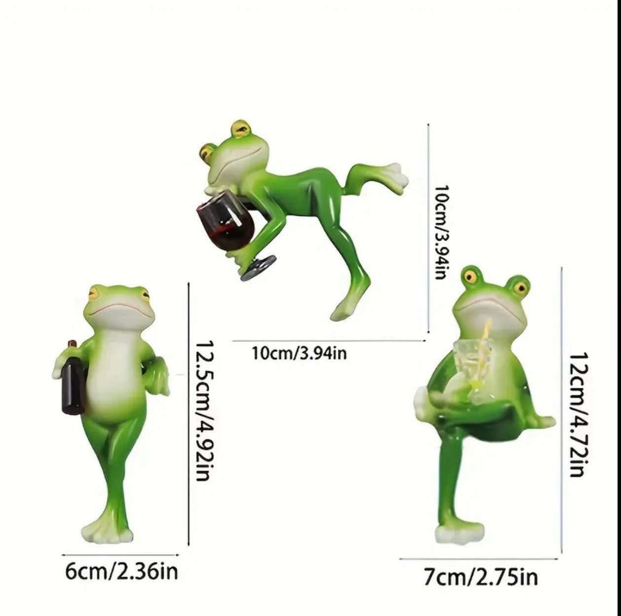 3 Frogs with Drinks Resin Sculptures
