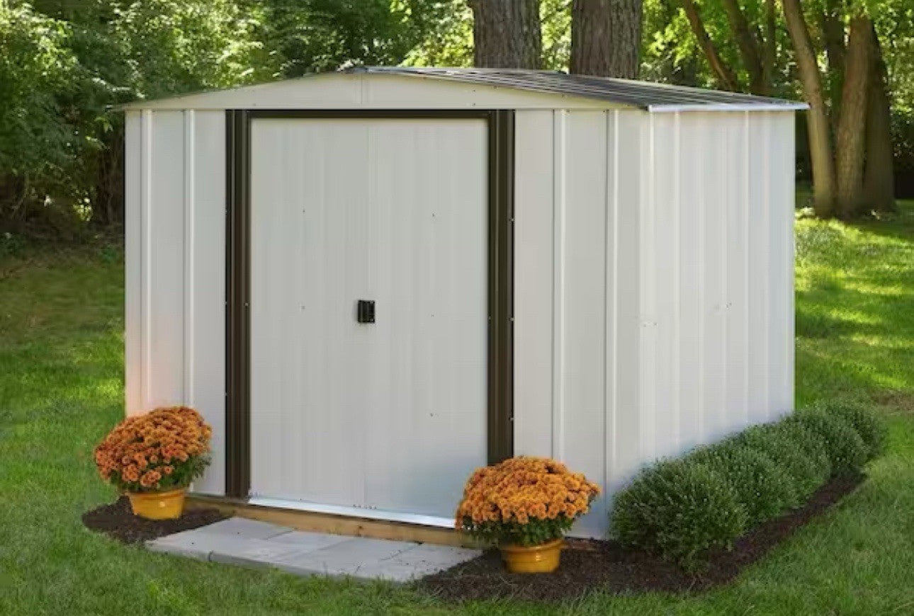 8 Ft W * 6ft Shed Eggshell And Coffee Galvanized Metal Shed With Sliding Doors