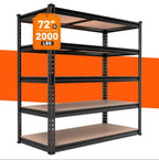 Heavy Duty 5 Tier Metal Shelves - 72" H Storage Shelves, 2000LBS Capacity