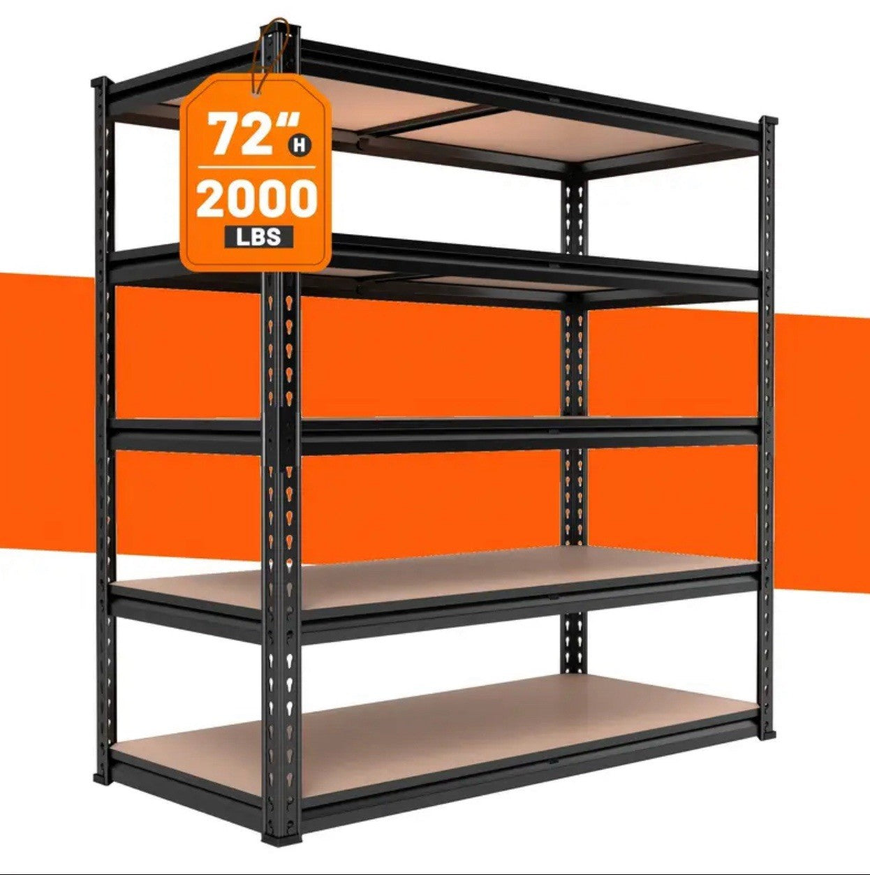 Heavy Duty 5 Tier Metal Shelves - 72" H Storage Shelves, 2000LBS Capacity