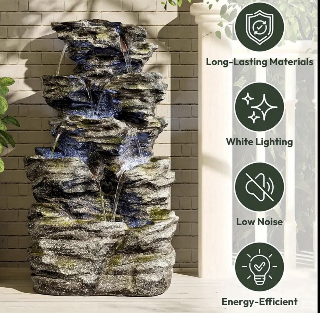 Fountain Modern, 7 Tiers Cascading Outdoor Indoor  Fountain With LED Lights