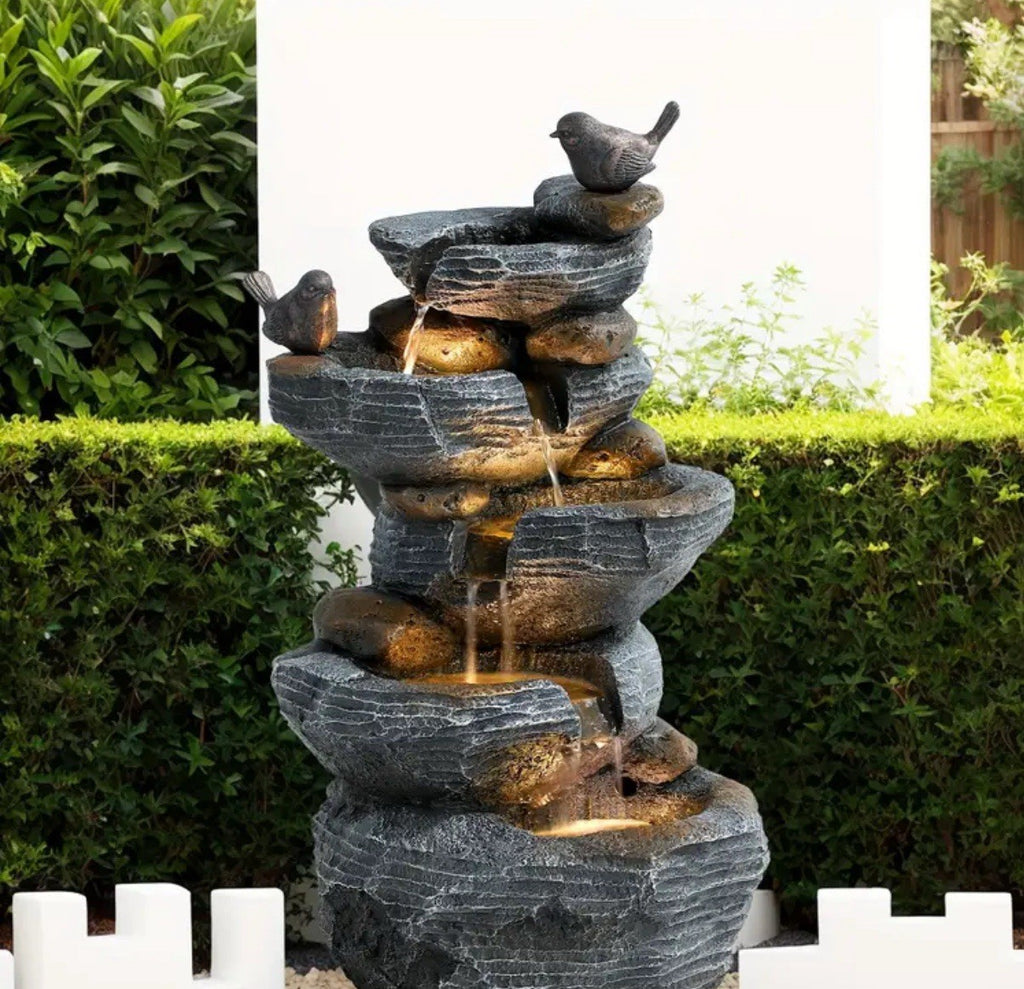 5- Tier Outdoor Fountain Bird Water With Pump, Weather-Resistant Resin