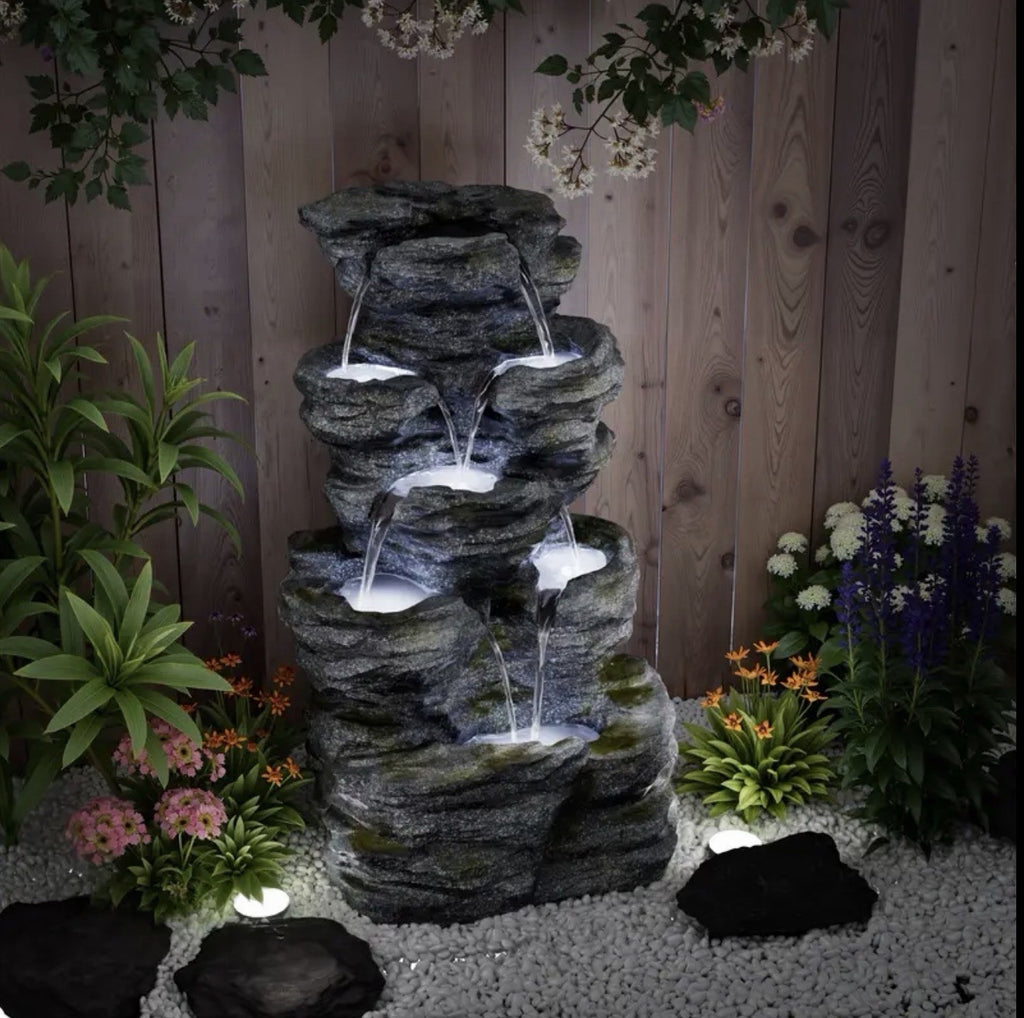Fountain Modern, 7 Tiers Cascading Outdoor Indoor  Fountain With LED Lights