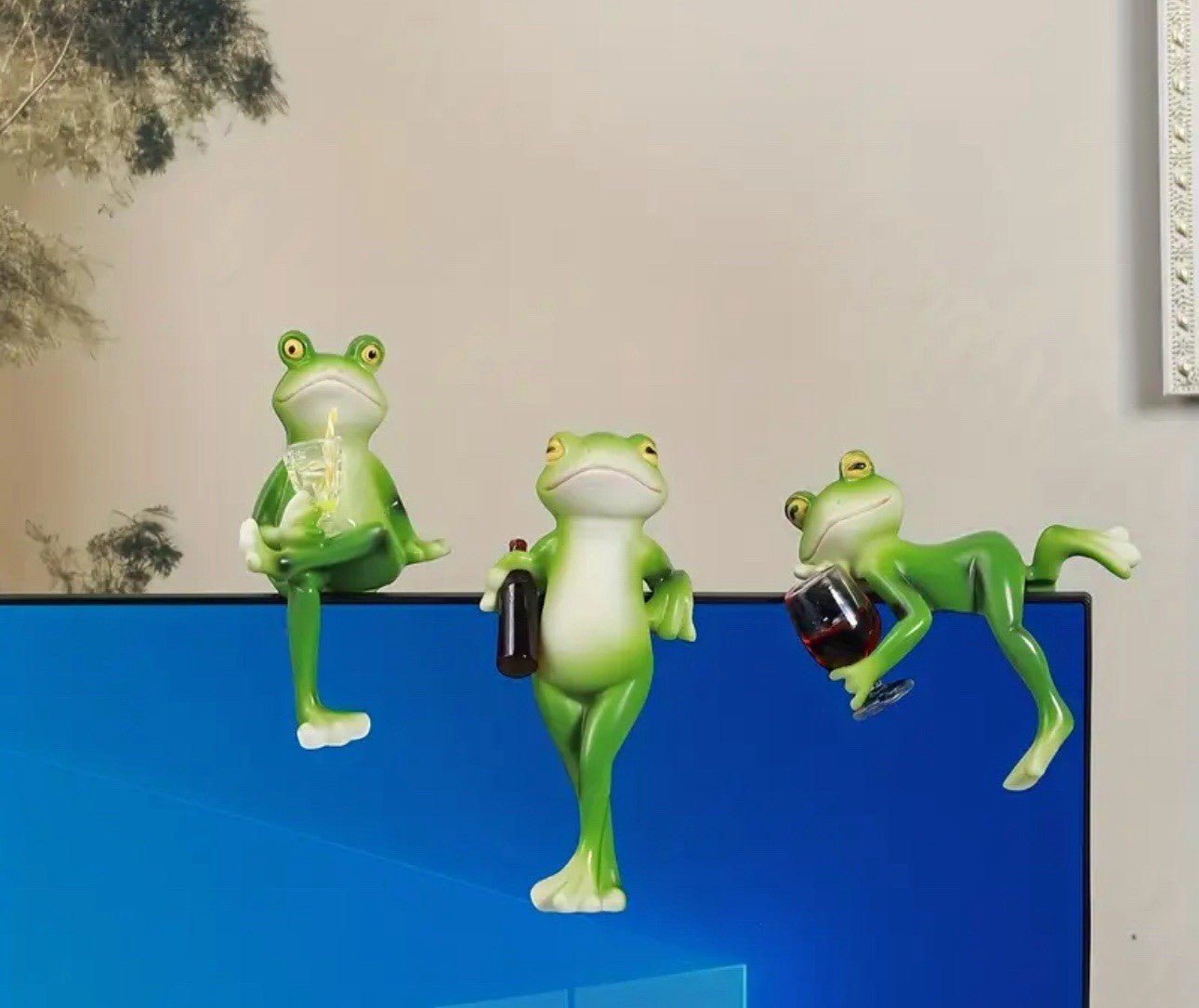 3 Frogs with Drinks Resin Sculptures
