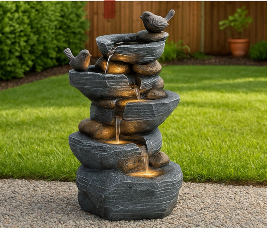 5-Tier Outdoor Cascading Bird WaterFountain with Pump