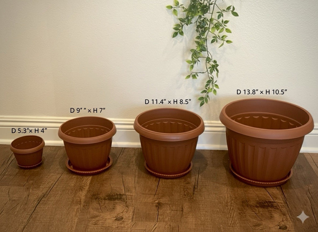 5 Pieces Resin Planter Set With Matching Saucers - Durable And Lightweight