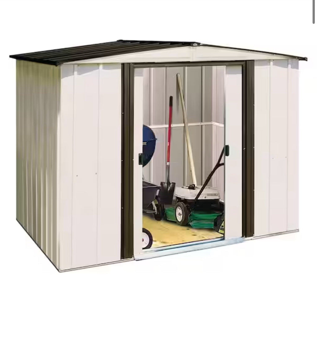 8 Ft W * 6ft Shed Eggshell And Coffee Galvanized Metal Shed With Sliding Doors