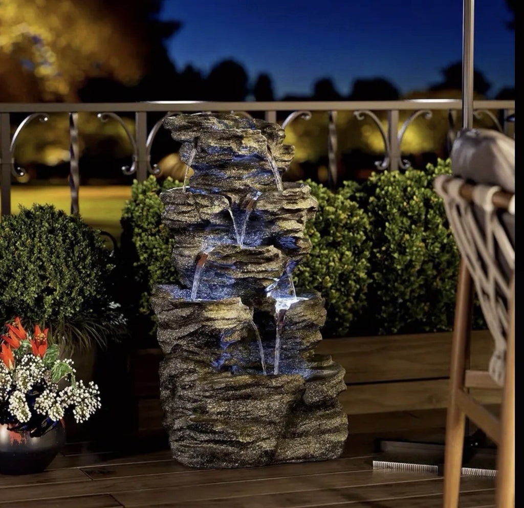 Fountain Modern, 7 Tiers Cascading Outdoor Indoor  Fountain With LED Lights