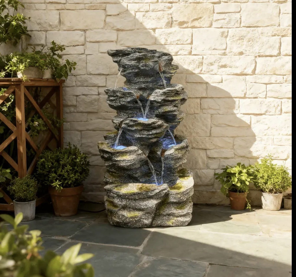 Fountain Modern, 7 Tiers Cascading Outdoor Indoor  Fountain With LED Lights