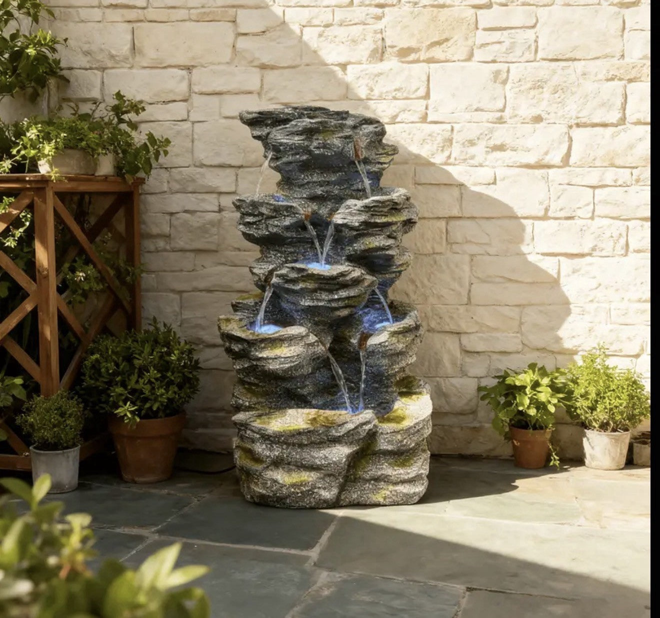 Fountain Modern, 7 Tiers Cascading Outdoor Indoor  Fountain With LED Lights