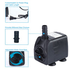 Submersible Water Pump 1000 LH 264 GPH 120V for Aquarium and Pond And Fountains