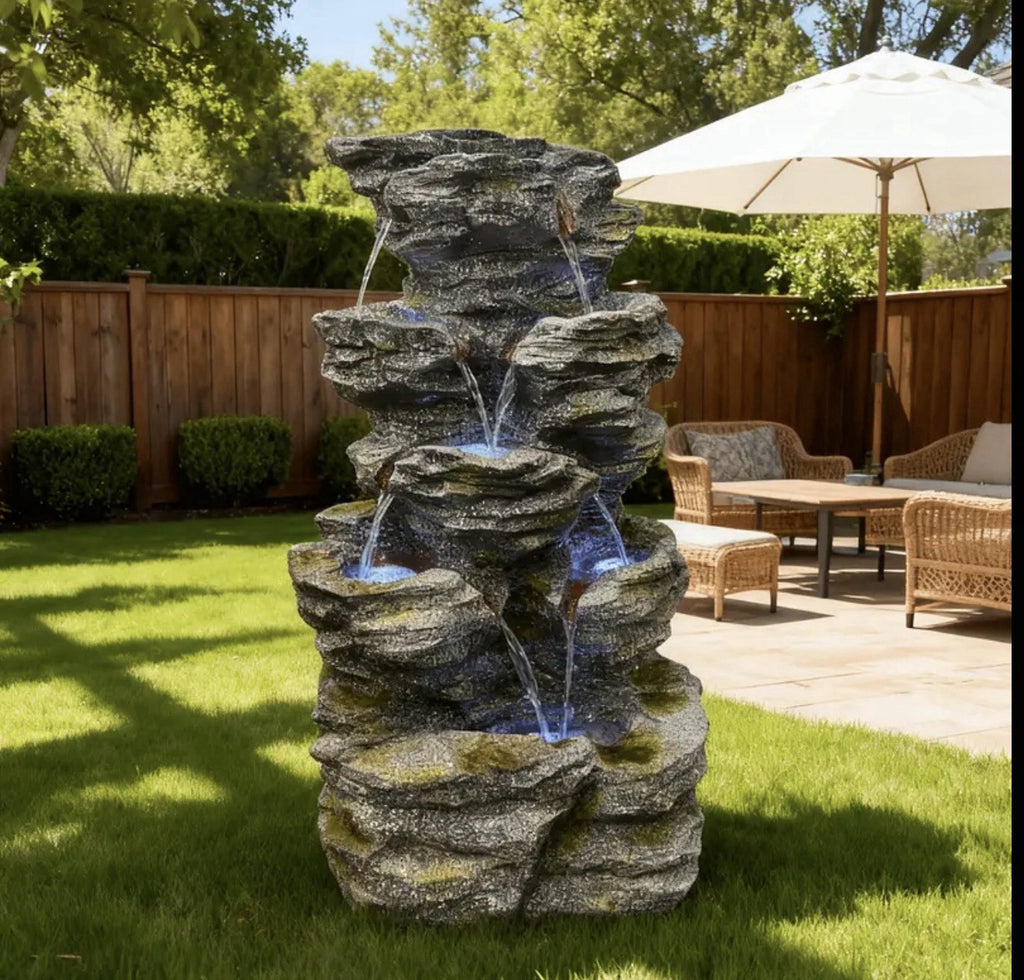 Fountain Modern, 7 Tiers Cascading Outdoor Indoor  Fountain With LED Lights