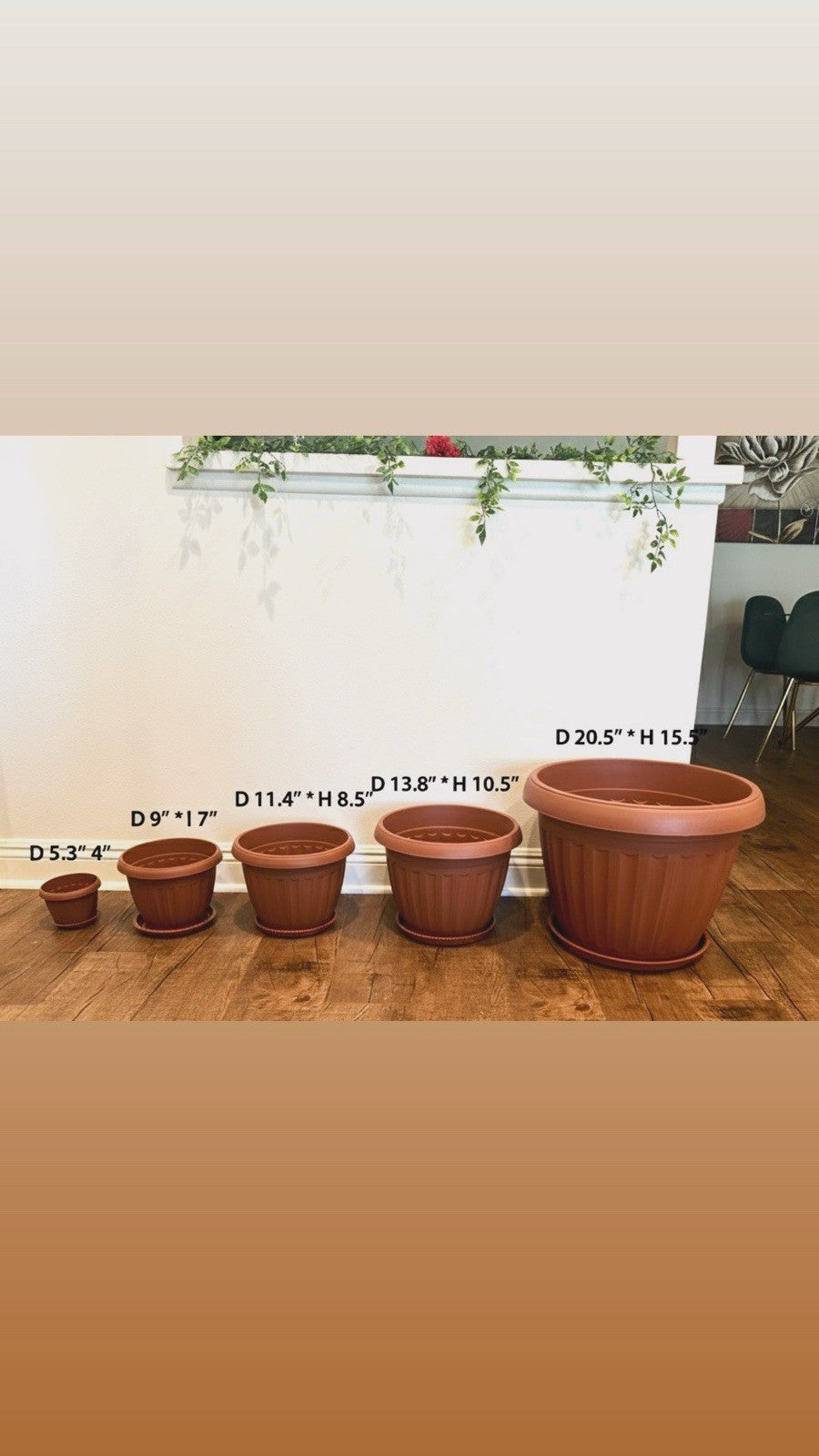5 Pieces Resin Planter Set With Matching Saucers - Durable And Lightweight