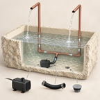 Petra Limestone-Finish Concrete Fountain with Twin Copper Spouts