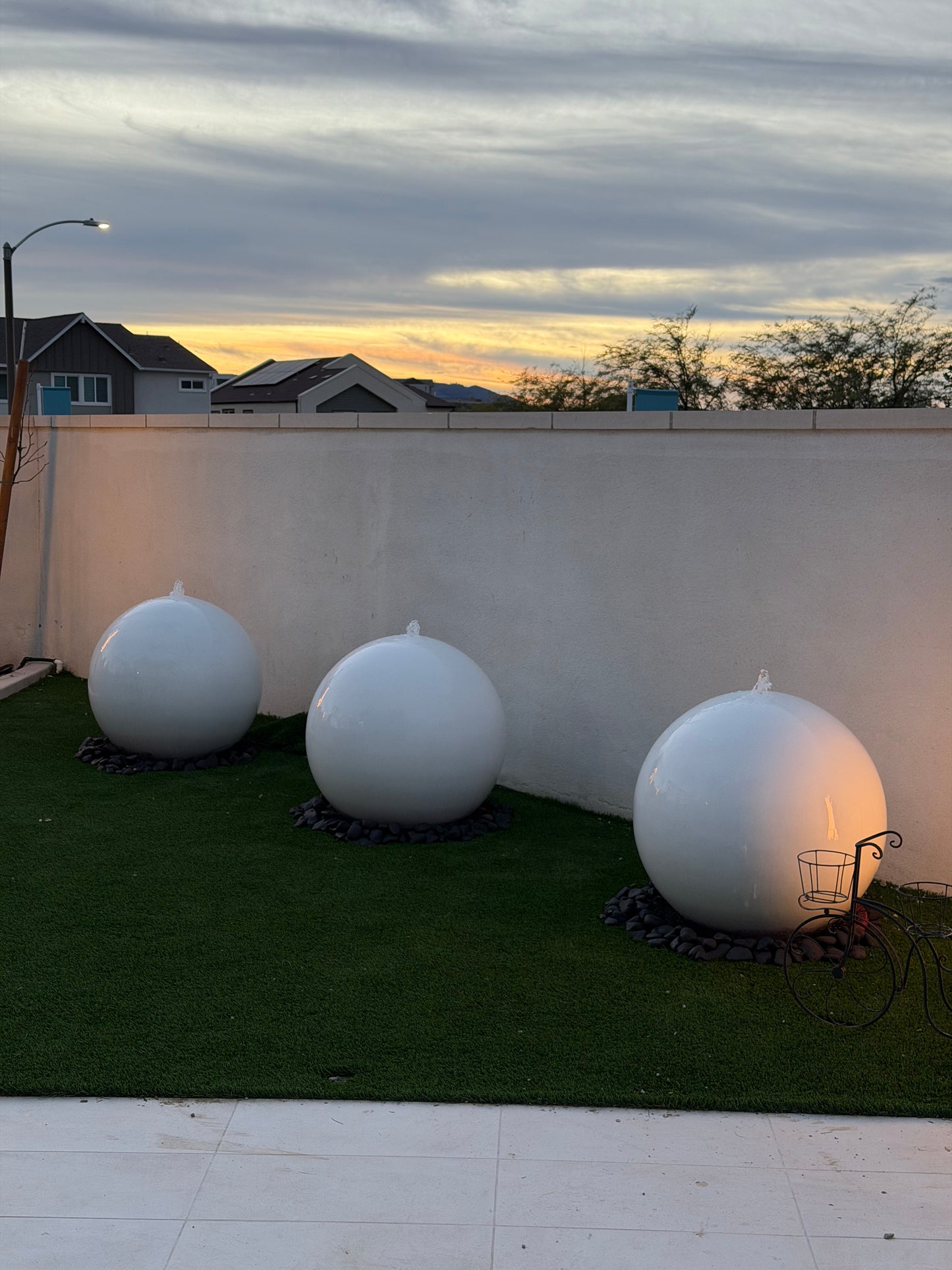 30” Concrete Sphere Fountain – Modern Outdoor Water Feature