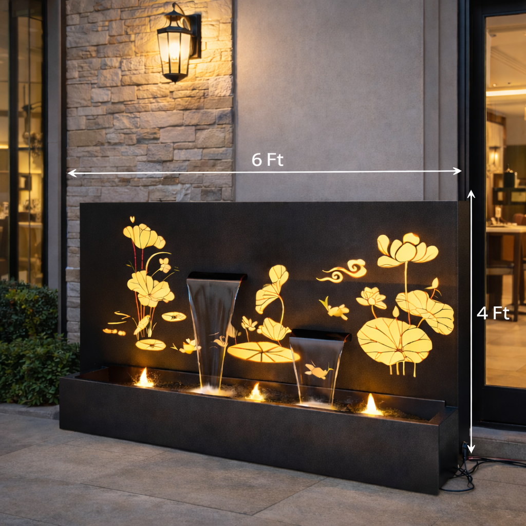 Laser-Cut Steel Wall Water Fountain – 4 ft x 6 ft | Custom Design