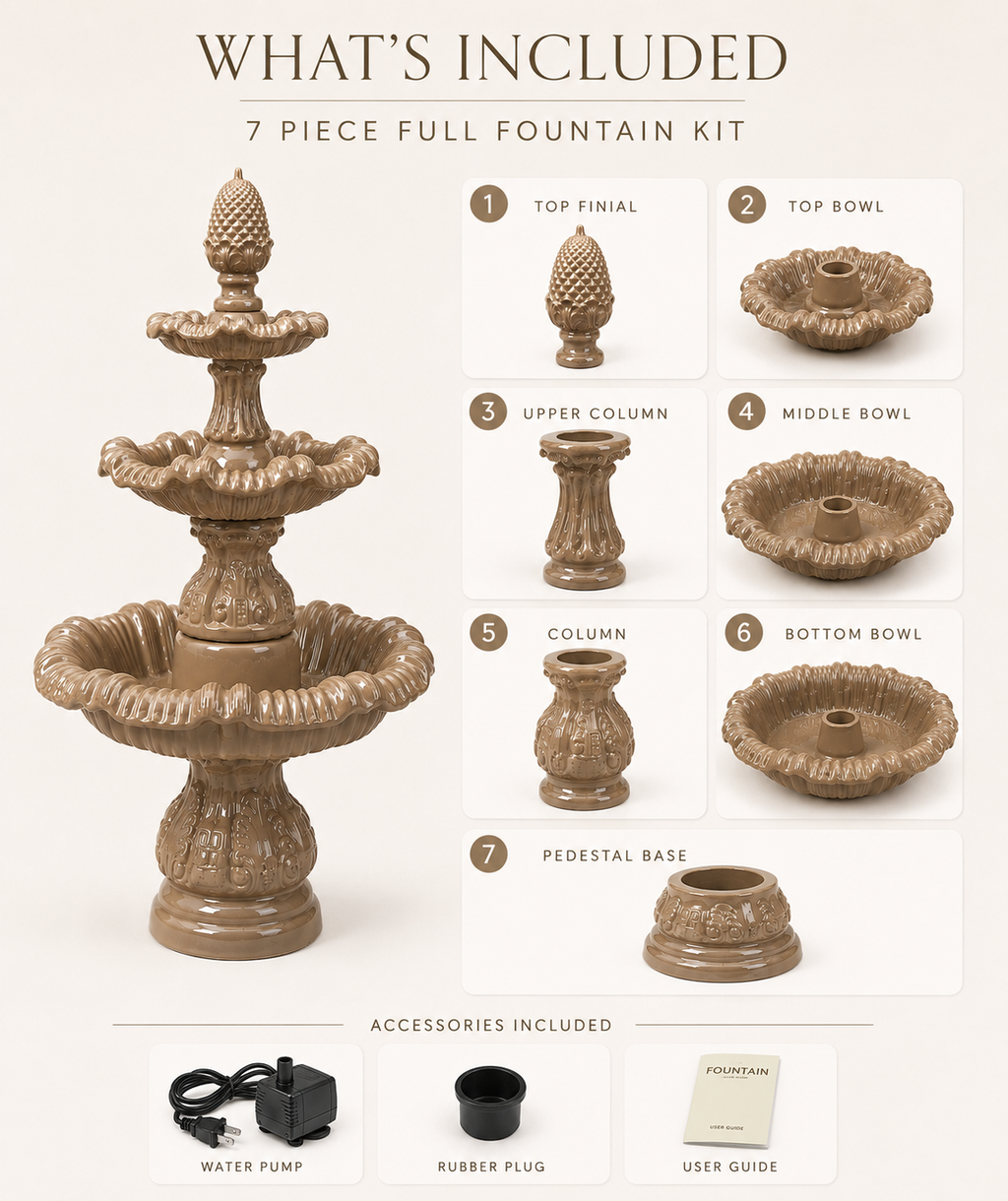 European Classic Concrete Fountain 6Ft