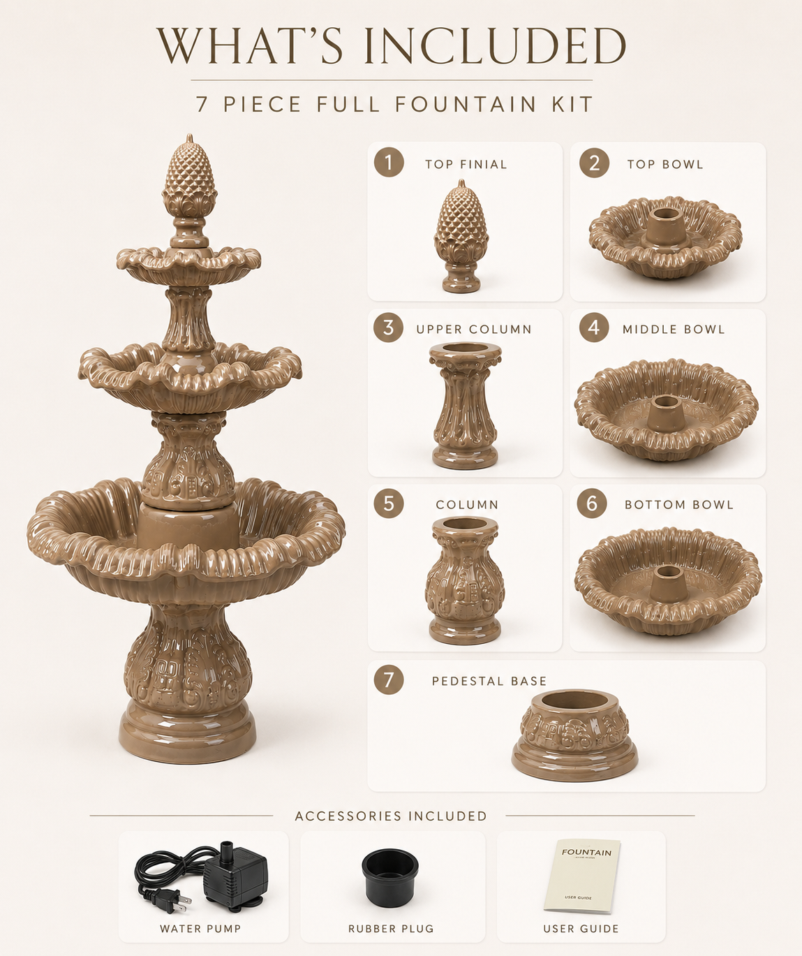 European Classic Concrete Fountain 6Ft