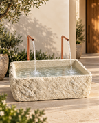 Petra Limestone-Finish Concrete Fountain with Twin Copper Spouts